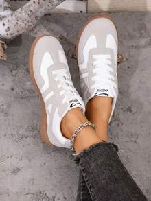 女士白色运动鞋，休闲厚底帆布鞋，防滑厚底皮革学生鞋 - 彩色 - 查看 4