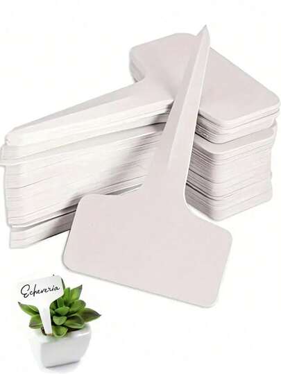 50pcs White T-Shape Plant Labels, Garden Plant Markers, Waterproof Outdoor Garden Plant Signage For Potted Plants