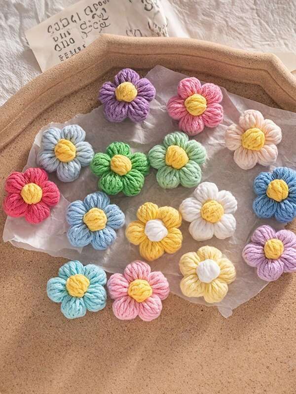 10pcs Handmade Colorful Flowers Puffy Small Flowers Holiday Accessories For Clothing,For DIY Crafts, Hairbands, Hats& Clothing Accessories, Holiday Accessories, Crochet Supplies,Party Accessories