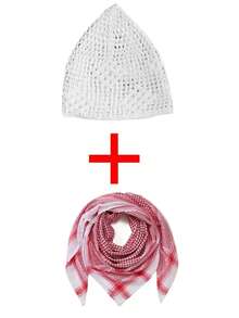 2 件阿拉伯风格男士头巾，中东风格头巾披肩，含 1 条纯色内围巾，涤纶波西米亚头巾，适合所有季节（默认内围巾有轻微瑕疵）