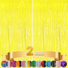 2Pack Silver Metallic Tinsel Foil Fringe Curtains, Door Streamer Photo Booth Backdrop Birthday Wedding, Graduation Engagement Bridal Shower Bachelorette Party Decorations Dancing Ball Party - 黃色 - 查看 1