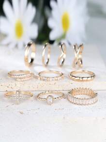 10 piezas Juego de anillos delicados y redondos de circonita cúbica, anillos cruzados, anillos con extremo abierto, anillos irregulares, obsequios de joyas preciosas para regalos cotidianos para mujeres