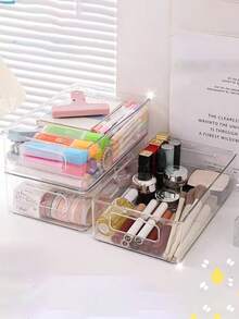 1pc Extra Large 4-Layer Transparent Stackable Storage Box, Multi-Function Organizer Box For Cosmetics, Stationery, Nail Care Tools, Jewelry, Desktop Storage' - Clear - View 6