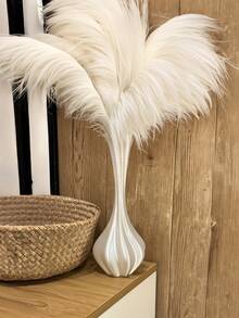 1 件简约白色斯堪的纳维亚陶瓷塑料花瓶，带高大的潘帕斯草原人造花，优雅的北欧风格纹理饰面，家居装饰婚礼餐桌装饰春季客厅墙壁艺术卧室架子装饰防尘礼品套装 - 白色 - 查看 2