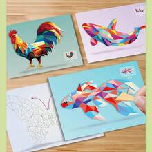 一套3D立体几何拼贴DIY手工创意贴纸画。3D几何拼贴游戏材料。可用作节日派对礼物、活动材料或奖励。 - 彩色 - 查看 4