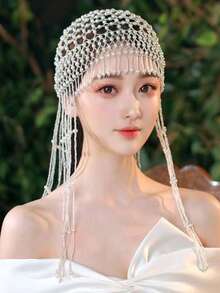 1 件女士复古优雅手工镂空头饰，珍珠流苏帽，适合拍照、新娘、舞台表演 - 其他帽子 - 查看 2