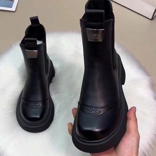 Bottes Smo-king, bottes Chelsea  souple, bottes courtes tend-ance pour femmes 2025, nouveaux styles d'automne et d'hiver, petite taille, bottes Mar-tin britanniques, à la mode