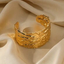 1 pieza Brazalete abierto de acero inoxidable bañado en platino 18K de diseño cóncavo-convexo, adecuado para fiesta, cita, uso en la oficina