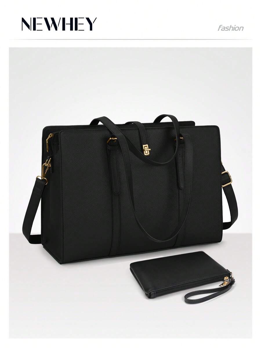 NEWHEY 15.6英寸女士真皮笔记本电脑包，防水女士单肩包，商务笔记本电脑公文包