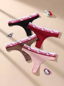Sanrio 4 piezas Bragas tipo tanga con estampado de Hello Kitty de Sanrio de tiro bajo, suaves de algodón transpirable, estilo adorable, adecuadas para adolescentes y estudiantes