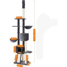 Feandrea Floor-To-Ceiling Cat Tree, 2.4-2.6 M, Cat Tower, Smoky Grey - Dark Grey - View 8