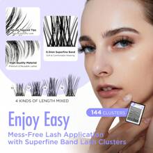 BEYELIAN Lash Extension Kit 144 Pcs Lash Clusters D Curl 10-16mm Lash Clusters Kit With Lash Bond And Seal And Remover Dense Look DIY Lash Kit Easy To Apply At Home (710,Black)
