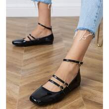 Black Patent Leather Elegant Ballet Flats, Suitable For Daily Commute - Black - View 2