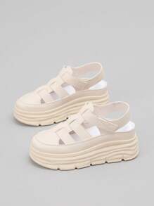 1 par de sandalias casuales transpirables y caladas para mujer, zapatillas deportivas ligeras y durables con plataforma