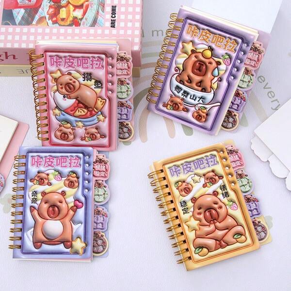 4/3/2/1 pieza Cuaderno espiral con diseño de Capibara, Libreta pequeña cuadriculada con diseño lindo de hámster, Libreta espiral portátil mini, Artículos de papelería para estudiantes, Útiles escolares, Regreso a clases