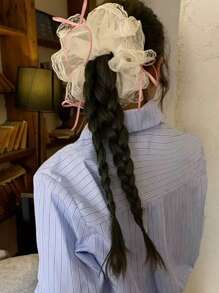 3pcs Elegant & Sweet Bowknot Lace Mesh Ruffle Ribbon Hair Scrunchies, Hair Ties For Women Scrunchy Hair Ties ,Head Piece