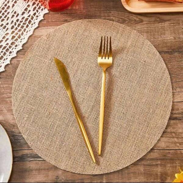 50PCS/30Pcs/20Pcs/12Pcs/10Pcs Round Linen Jute Table Placemat ,Flowerpot Mat,Heat Insulation Dining Table Pad For Kitchen And Restaurant,Wedding Tablecloth,Wedding Decor,Home Decor ,Room Decor, Suitable For Wedding Party, Birthday Party, Family Gathering, Restaurant Decoration