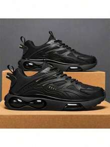 2025 New Black Air Cushion Sneakers Men, Breathable Lightweight Athletic Chunky Sneakers, Summer Running Shoes