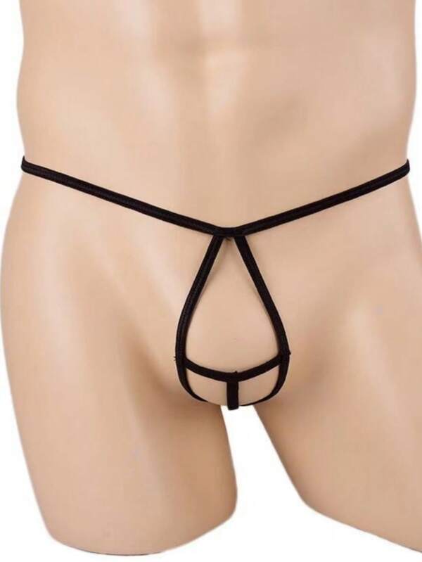 قطعة واحدة من ملابس داخلية ساخنة للرجال، سروال داخلي مثقب وشفاف، سروال منظور جاذب ومثير للرجال