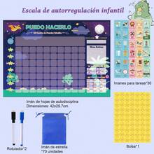 Tabla de Recompensas para Niños en Español, Pizarron Planeador Semanal Magnetico Inspira el Buen Comportamiento, Calendario Educativo para Refrigerador, con 30 Tareas y 70 Estrellas (Dinosaurios) - Unicornio - Ver 9