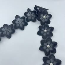 串珠蕾丝花边花卉刺绣丝带配珍珠 - 1 码，适用于 DIY 缝纫、工艺品、婚礼装饰和服装配饰（无轴） - 彩色 - 查看 21