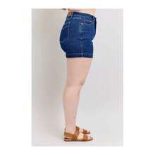 Full Size High Waist Tummy Control Denim Shorts Plus Size - DK - 查看 10
