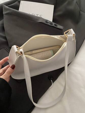 Borsa a tracolla alla moda e semplice, stile retrò, borsa sottoBraccio, borsa a tracolla in tela leggera e di alta qualità con cerniera, stile baguette, borsa multifunzionale elegante nello stile europeo e americano, grande capacità, piccola borsa adatta per amici, festa, lavoro, trucco e cosmetici