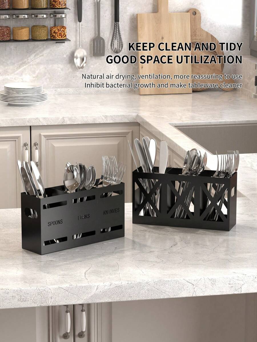 1 Piece, 3 Compartments Cutlery Box, Large Capacity Silverware Rack, Multi-Purpose Cutlery Rack, Cutlery Box, Fork, Spoon, Knife, Fashionable Cutlery Rack, Kitchen Organizer