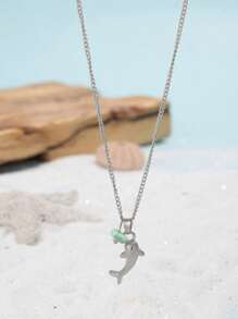 1 Piece Popular Women's Fashion Beach And Ocean Theme Personalized Shark Natural Stone Pendant Necklace, Ideal Gift For Wedding, Engagement Party, Beach Vacation