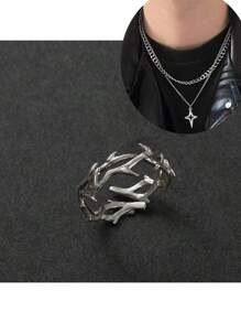 JLX.HARNESS 1pc Asymmetrical Design Punk Thorn Ring Adjustable Size Unisex Finger Ring