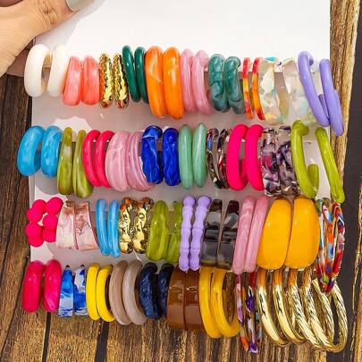 1 Pair/10 Pairs/40 Pairs New Dual-Color Acrylic Resin Acetate Board Simple Fashion C-Shape Hoop Earrings Set