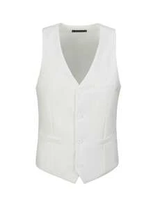 男士西装两件套绅士修身纯色单排扣马甲裤套装男士商务舞会派对婚礼象牙白尺码 XS-3XL