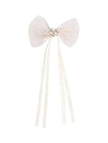 1pc Custom Hair Bow With Long Tail White Pink Bow Elegant Mesh Bowknot Pearl Bow Hair Clips Custom Name For Girls Teens Kids Hair Accessories