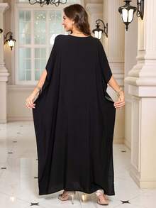 Bohemian Black Embroidery Kaftan 2025 Summer Plus Size Batwing Sleeves House Dress Vacation Outfits