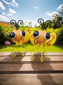 3 pièces Décorations de jardin extérieur en métal en forme d'abeilles, sculptures en fer 3D pour clôture de jardin, décoration murale pour pelouse, cour et pièce