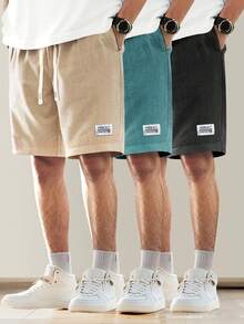 Men's Casual Corduroy Shorts With Drawstring Waist, Suitable For Summer Outdoor, Beach, Holiday And Leisure Wear - Khaki - View 2