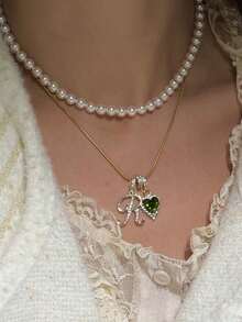 1pc Minimalist Cubic Zirconia Heart Gemstone Gold Initial DIY Necklace, Custom Simple Letter Name Necklace Jewelry Personalized Stainless Steel Initial Pendant Necklace For Women And Mothers, Fashionable Autumn Fashion, Simple, Casual, Customizable With Old Money Design, Personalized, Unique. An Ideal Gift For Girlfriends, Mothers, Family, Friends, Daughters, Anniversaries, Valentine's Day, Mother's Day, Birthdays, Graduation Ceremonies, Everyday Wear, Weddings, And Proms. - Gold - View 6