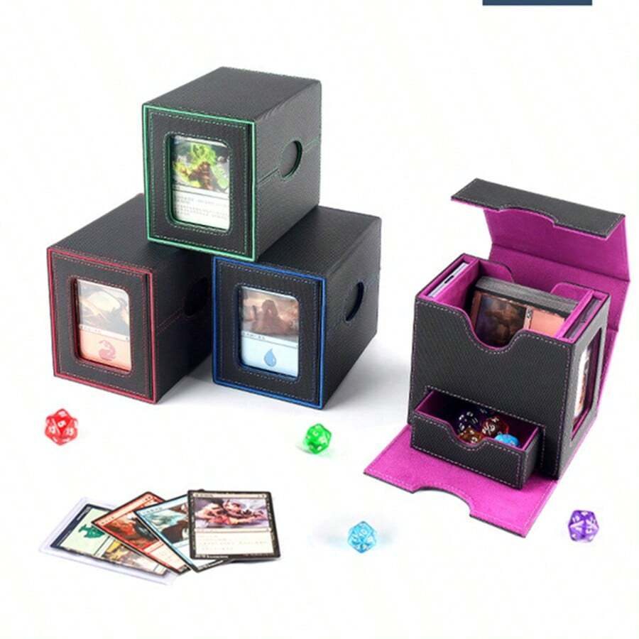 CMFYlive MTG 卡牌盒，适用于指挥官展示卡牌盒 Gamegenic 卡牌盒，可容纳 100 多张双套卡牌，魔法指挥官 TCG 卡牌收纳盒，带 2 个隔板和 2 个适合 TCG 魔法卡 - 彩色 - 查看 1