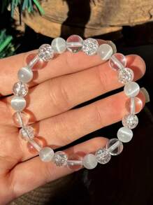 Handgemachtes Kristallarmband zur Entspannung bei Angstzuständen mit 8 mm Katzenauge und klaren Steinen - beruhigendes Schmuckgeschenk zur Stresslinderung