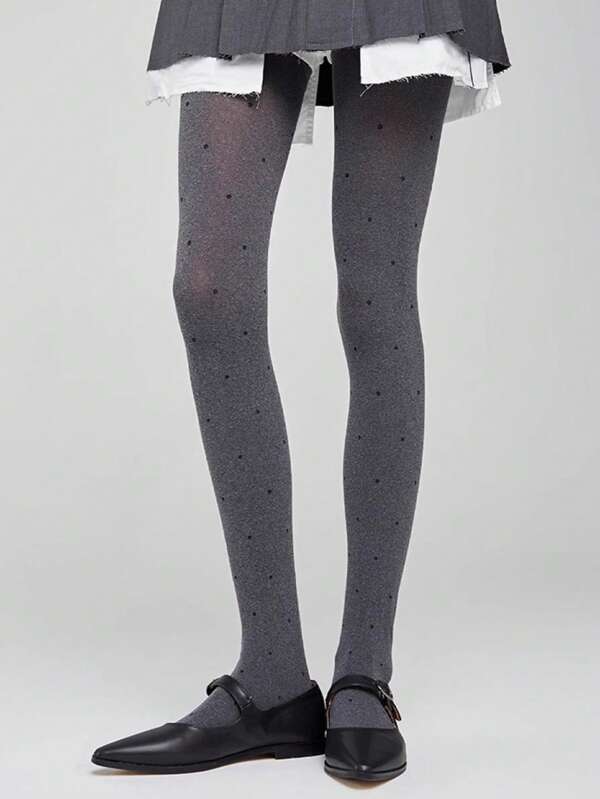1pc Velvet Black Polka Dot Pantyhose, Vintage Fashionable Wear, Grey Legging/Tights