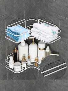 10pcs Seamless Card Clip Bathroom Shelf Storage Rack, Hole- Wall-Mounted Kitchen Organizer Hooks For Home Bedroom Closet Organization Waterproof Metal Holder - Clear - View 4