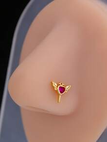 5/6/22pcs Copper Zirconia Butterfly, Heart Geometric L-Shaped Nose Stud & Earrings, Unisex Piercing Jewelry For Daily Wear - Multicolor - View 11