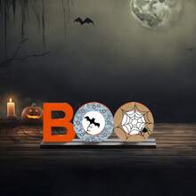 1 szt. Drewniana dekoracja rzemieślnicza na Halloween z podstawą, dekoracja na biurko w stylu nawiedzonego domu, ciekawa sezonowa drewniana dekoracja na Halloween do wewnątrz/na zewnątrz, do salonu, jadalni, biura