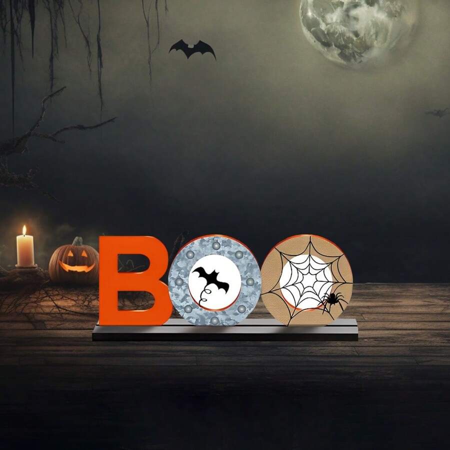 1 szt. Drewniana dekoracja rzemieślnicza na Halloween z podstawą, dekoracja na biurko w stylu nawiedzonego domu, ciekawa sezonowa drewniana dekoracja na Halloween do wewnątrz/na zewnątrz, do salonu, jadalni, biura