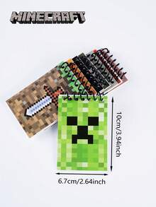 8PCs Minecraft Officially Licensed Minecraft Game Peripherals TNT Multicolor Pocket Miner Style Fuzzy Powder Pig Spinning Coil Notebook 20 Pages Mini Notebook Mini Birthday Party Notepad Themed Notebook