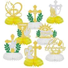8pcs Baptism Honeycomb Centerpieces Party Decor Bless Cross Baptism Table Centerpieces For First Communion Birthday Party Decorations - Multicolor - View 2