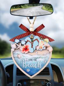 Ocean Style Christmas Ornament, I Love The Beach, Heart-Shaped Ocean Christmas Home Decor, Shell Flip Flops Summer Elements Double Layer Wooden Home Decor, Christmas Tree Hanging Decorations, Christmas Holiday Party Home Decor