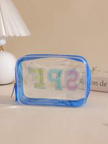 1pc Waterproof Transparent SPF Sunscreen Storage Makeup Bag, PVC Zipper Toiletry Pouch, Portable Travel, SPF Chenille Patch, Small/Large Size Options, Cosmetic Bag - Multicolor - View 4
