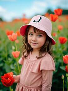 1PC Kids 26 Alphabet Personalized Name Print Sun Hat Fashion Versatile Bucket Hat Suitable For Girls Outdoor Daily Back To School Wear
