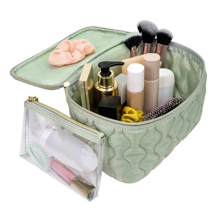 Train Case Quilt 2pc Sage Green Cosmetic Bag - 1 - View 1